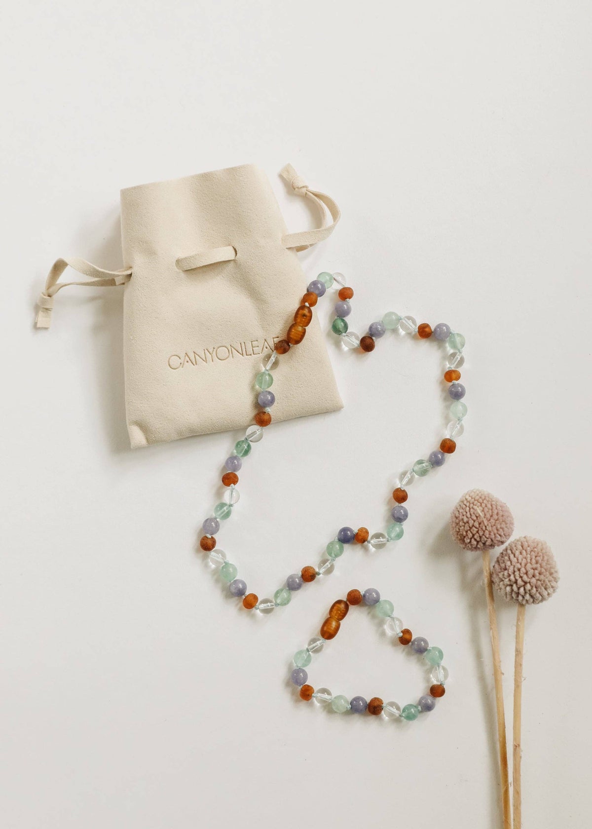 Baltic Sea Amber + Natural Gemstone || Beaded Necklace: 11" Baby Necklace