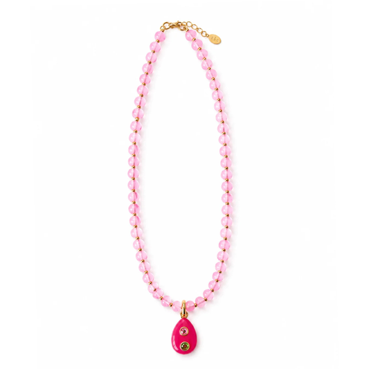 Beaded TearDrop Necklace - Pink