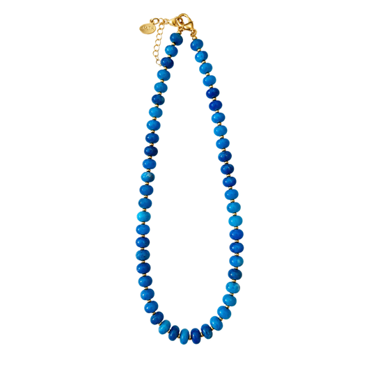 Sea Glass Beaded Necklace - Cobalt Blue