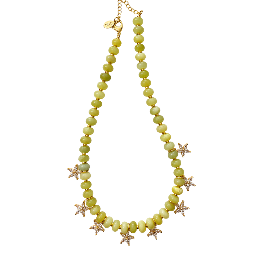 Beaded Bloom Necklace - Chartreuse