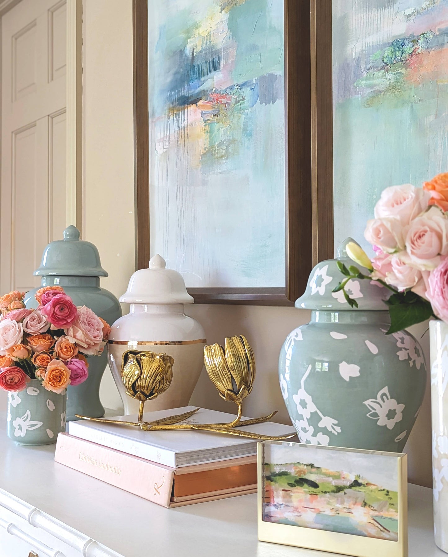 Sakura Ginger Jars in Hydrangea Light Blue: Large