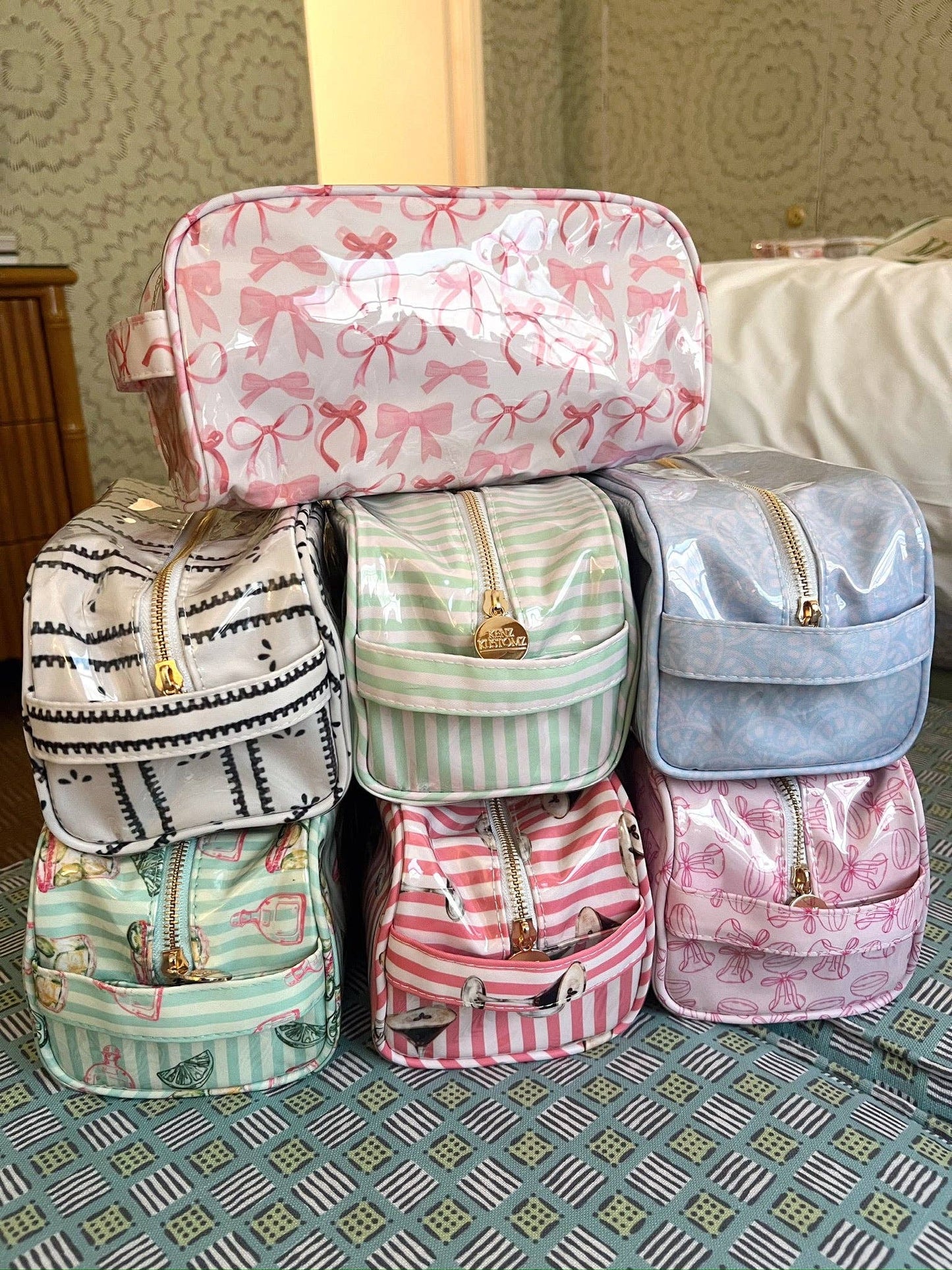 Green + Pink Stripe Dopp Kit