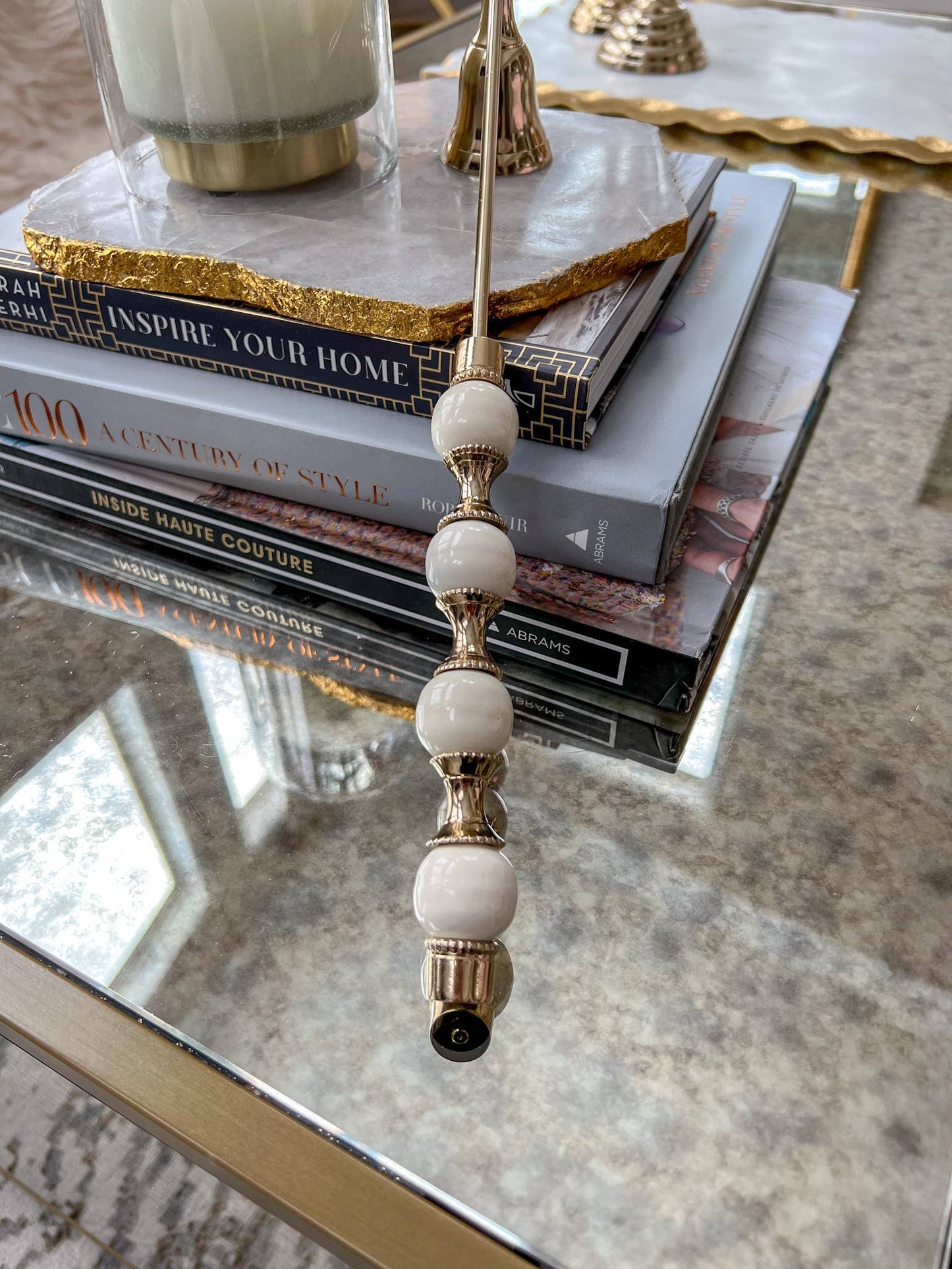 White and Gold Beaded Candle Snuffer