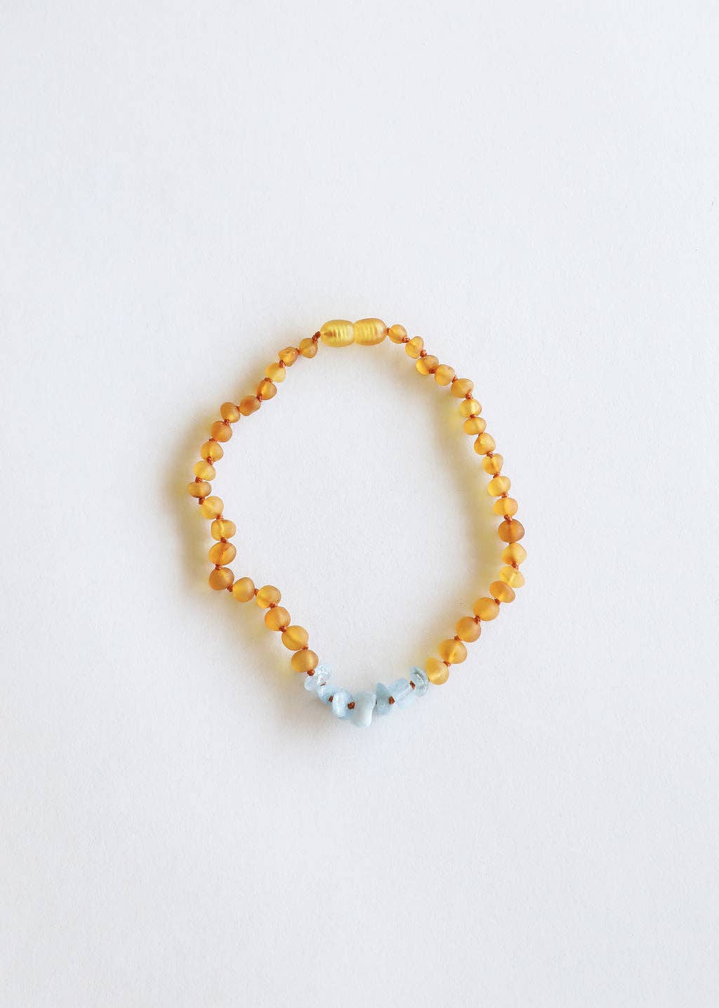 Raw Honey Baltic Amber + Aquamarine || Necklace: 11" Baby Necklace