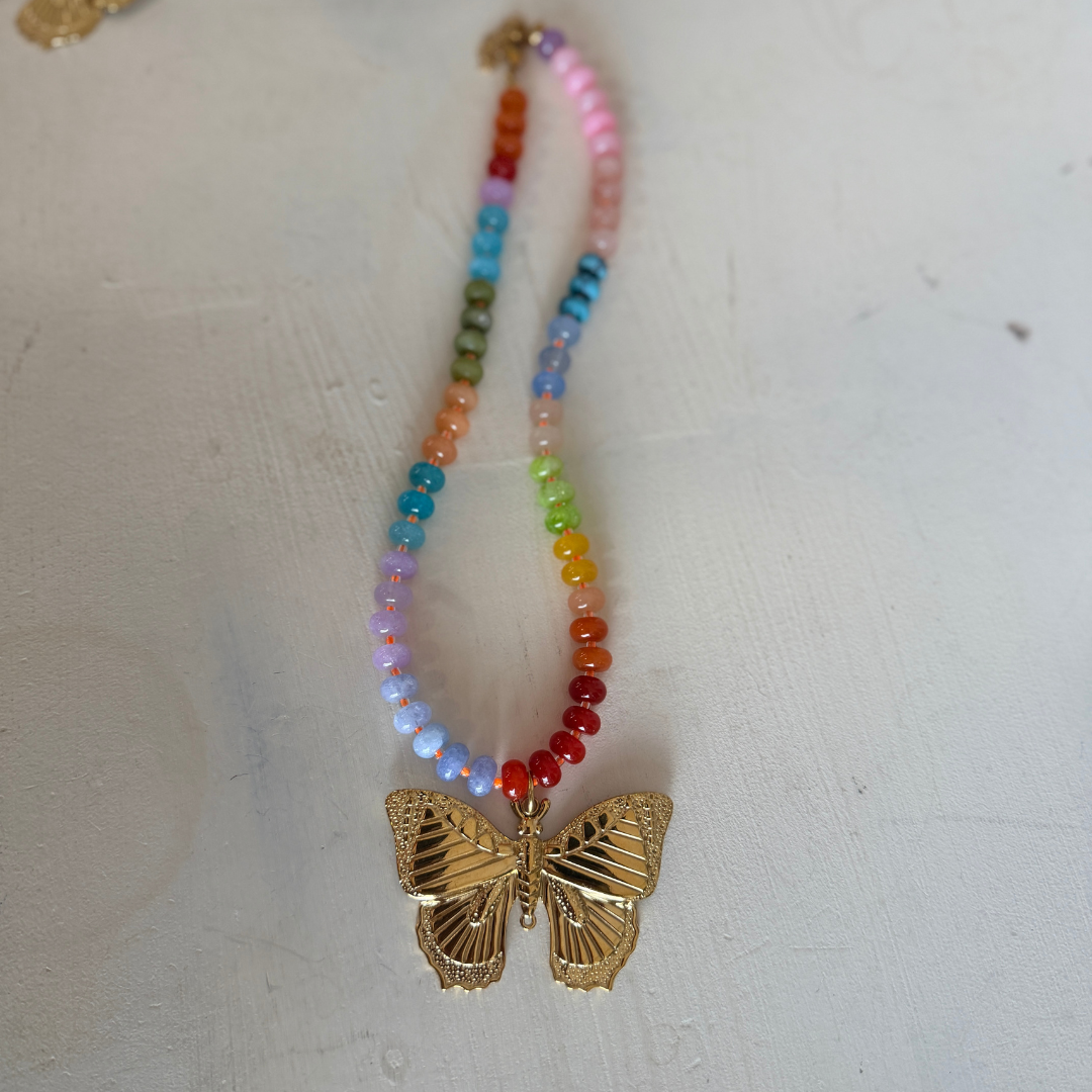 Lola Butterfly Gemstone Necklace: Blue