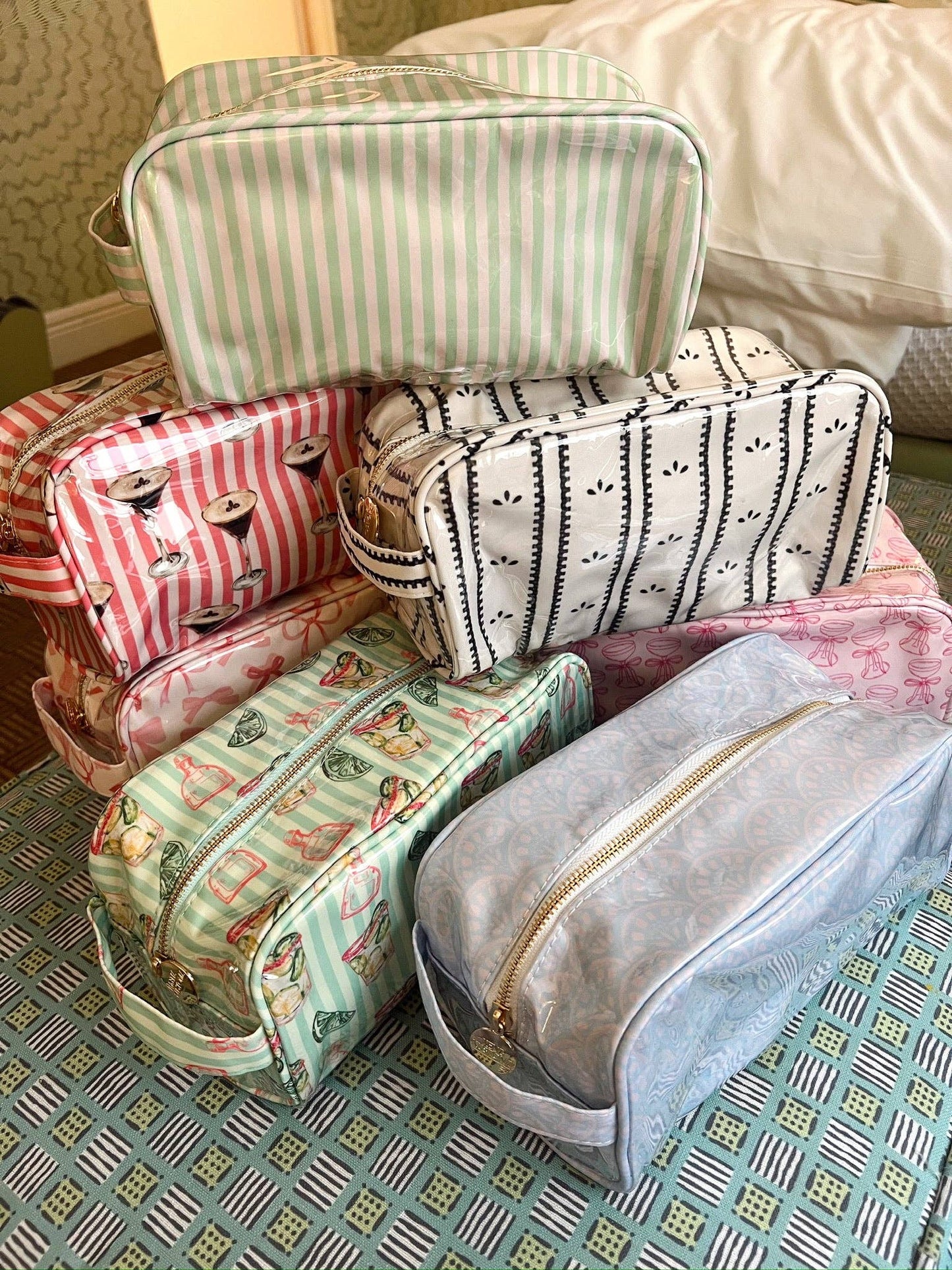 Green + Pink Stripe Dopp Kit