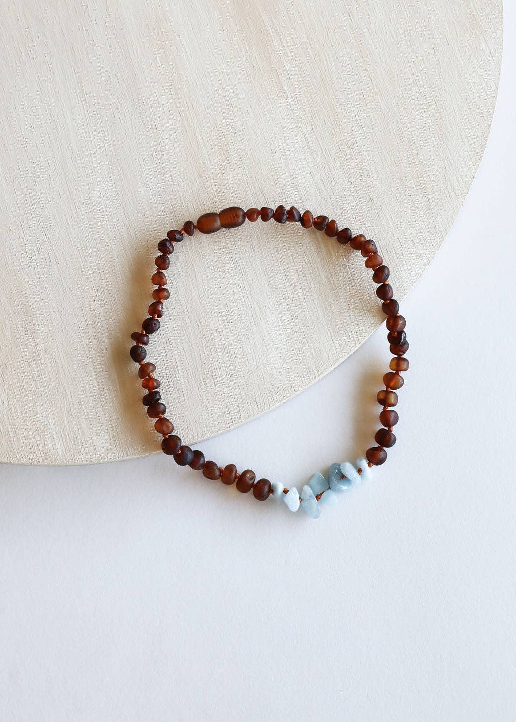 Raw Cognac Baltic Amber + Aquamarine || Necklace: 11" Baby Necklace
