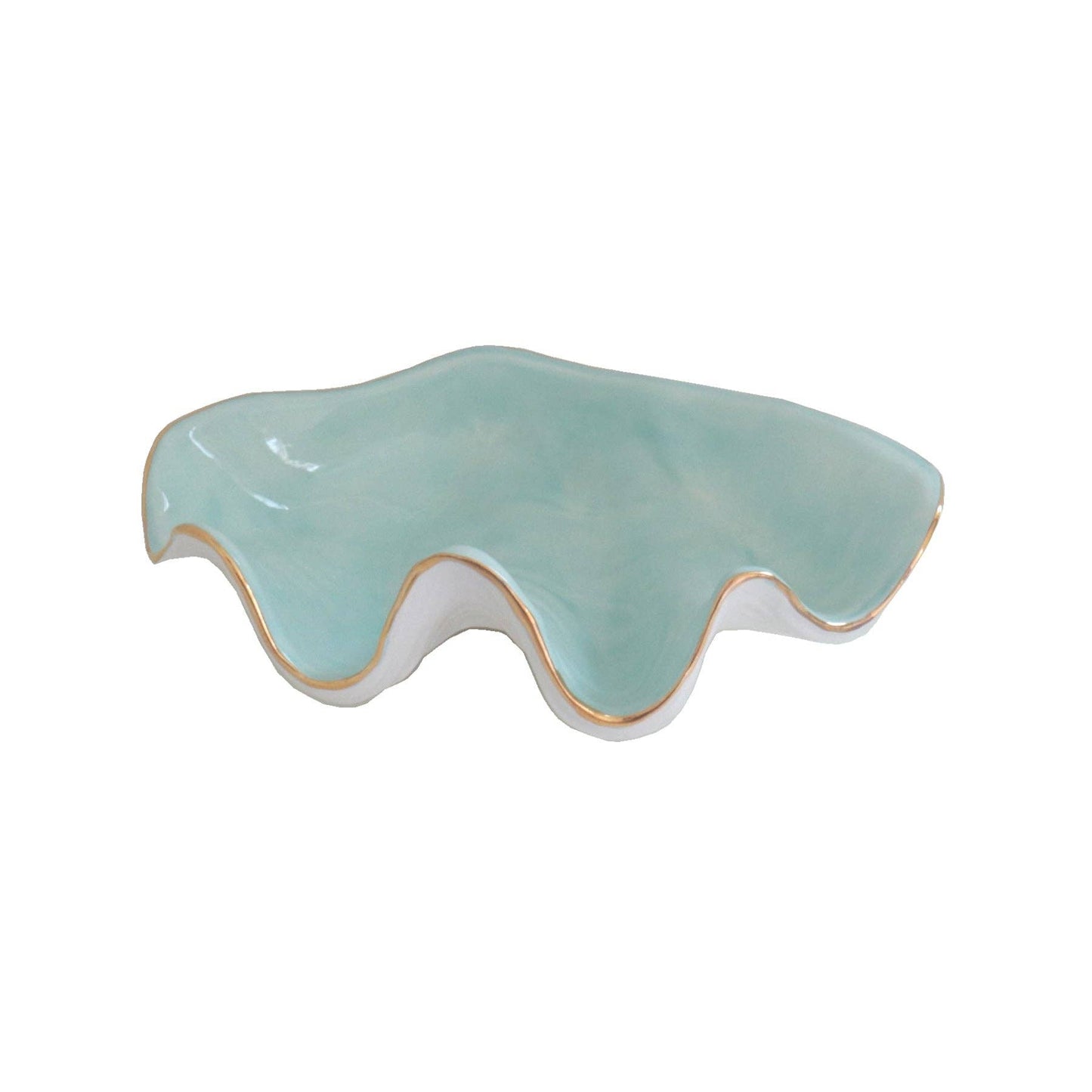 Clam Shell Bowl with 22K Gold Accent: Aqua / Large