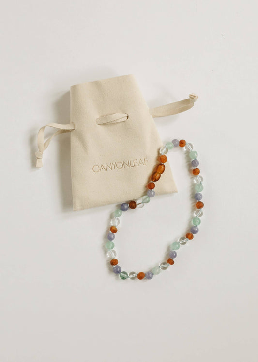 Baltic Sea Amber + Natural Gemstone || Beaded Necklace: 11" Baby Necklace