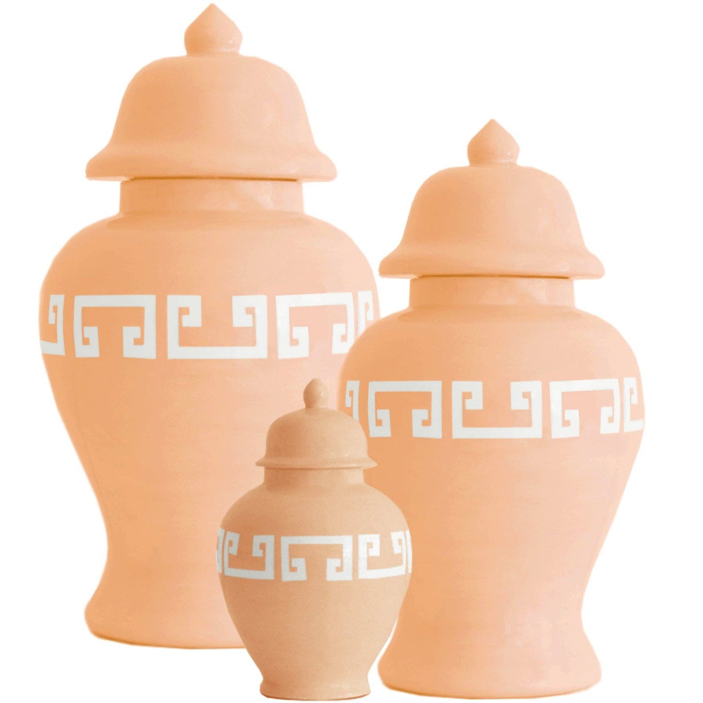 Coral Greek Key Ginger Jars: Medium