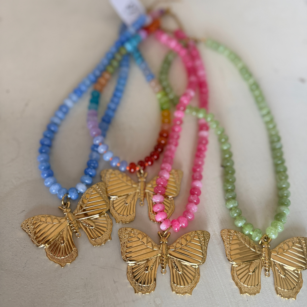 Lola Butterfly Gemstone Necklace: Blue