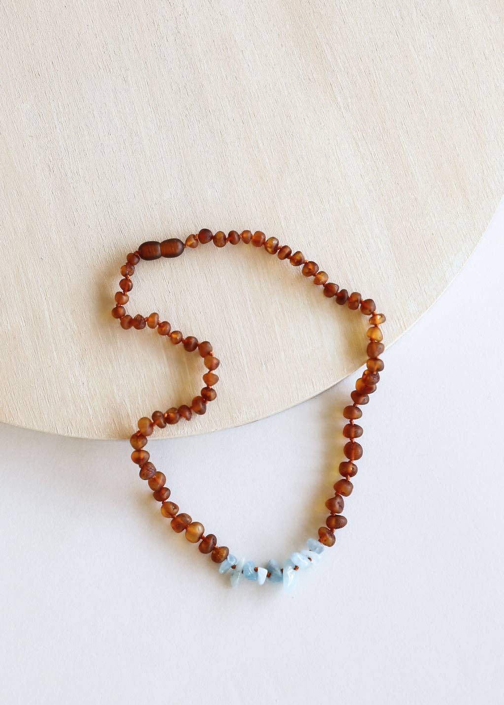 Raw Cognac Baltic Amber + Aquamarine || Necklace: 11" Baby Necklace