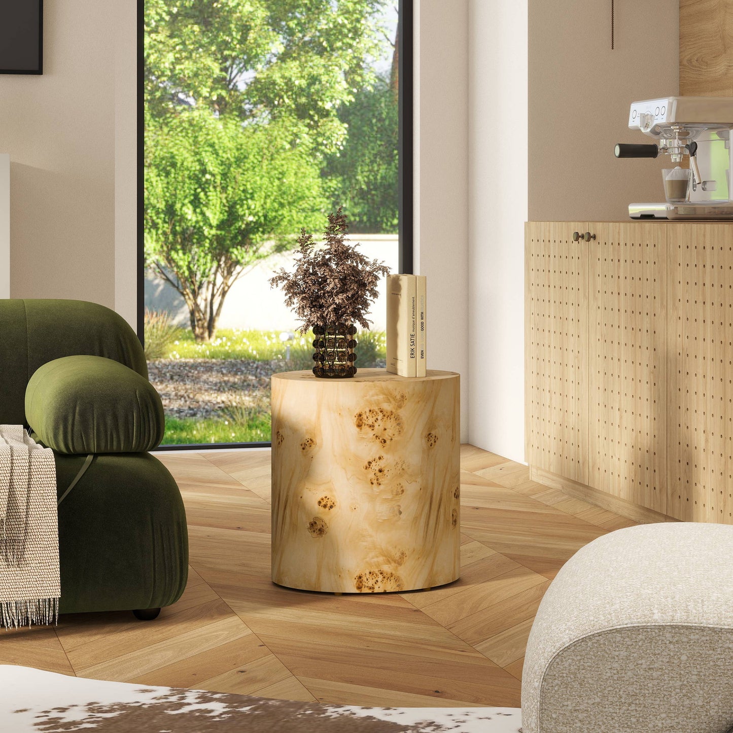 Nebula Accent Oval Pillar Burl Wood Side Table Collection: Warm Natural Brown / 22"