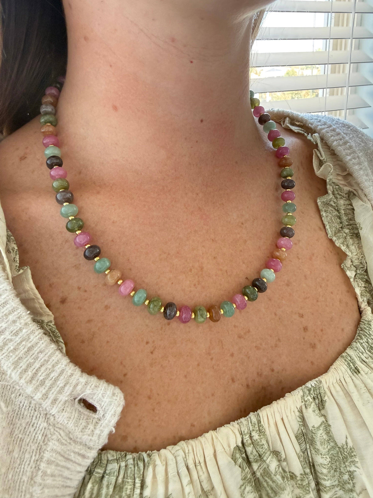 Sea Glass Beaded Necklace - Fall Mix
