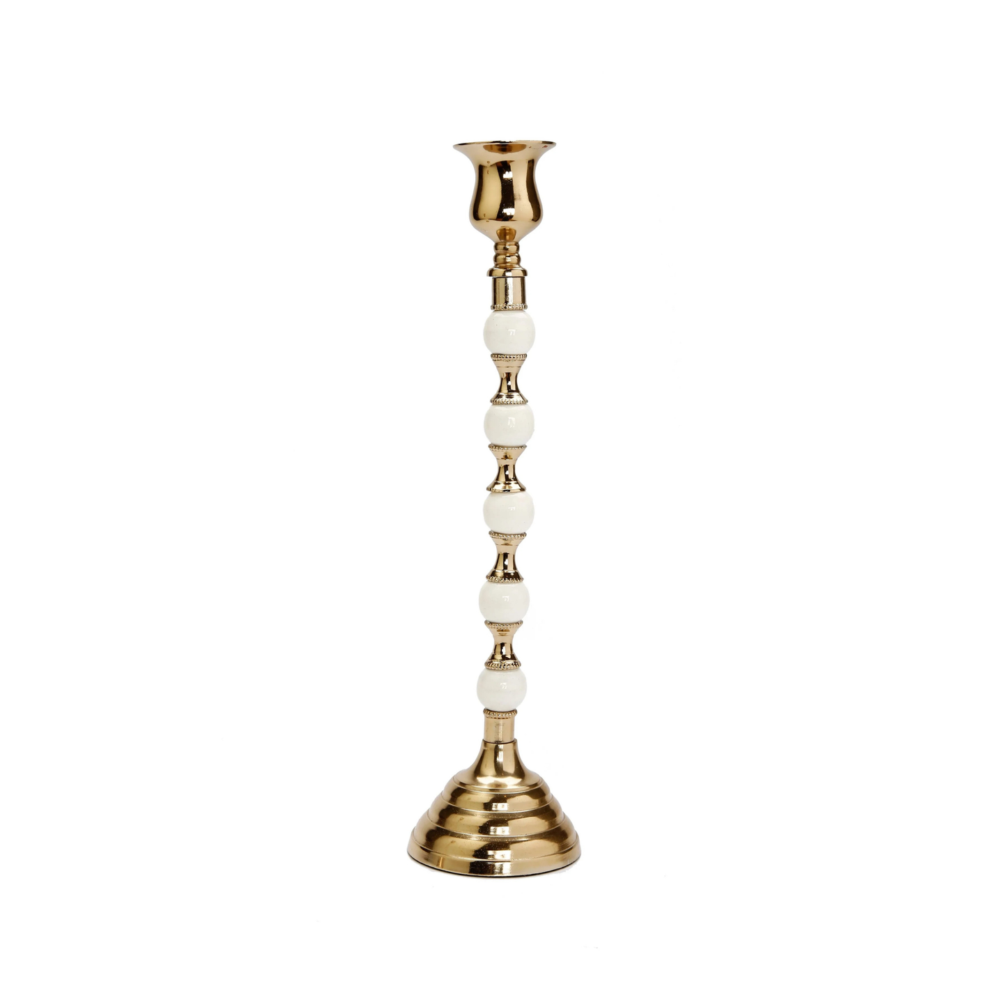 White and Gold Beaded Candle Holder