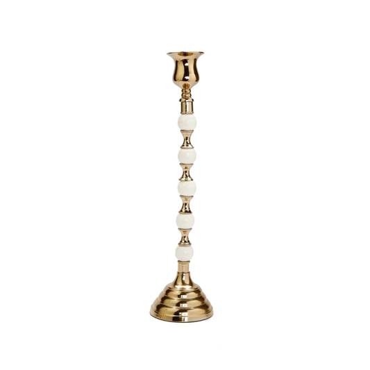 White and Gold Beaded Candle Holder