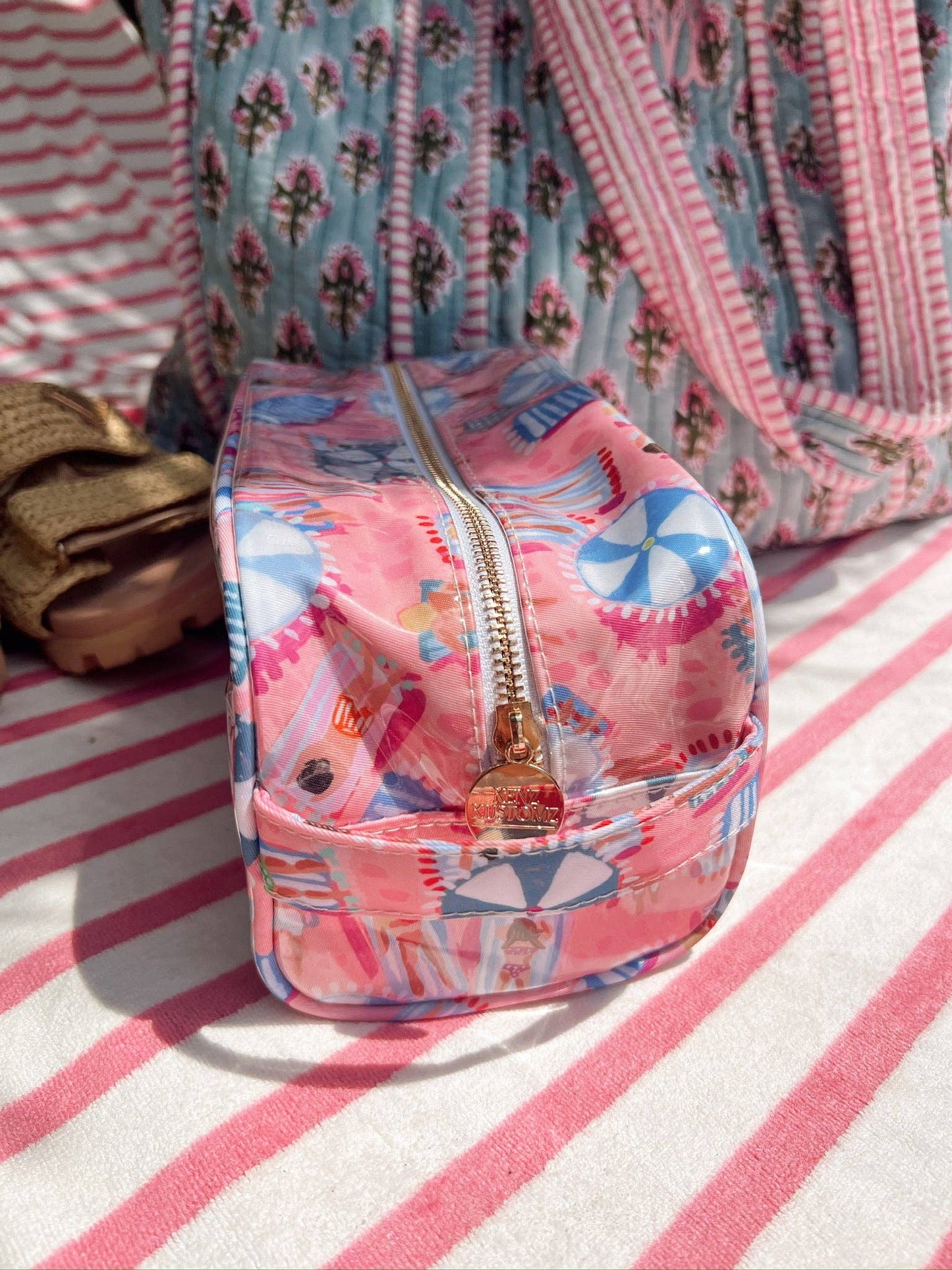Green + Pink Stripe Dopp Kit