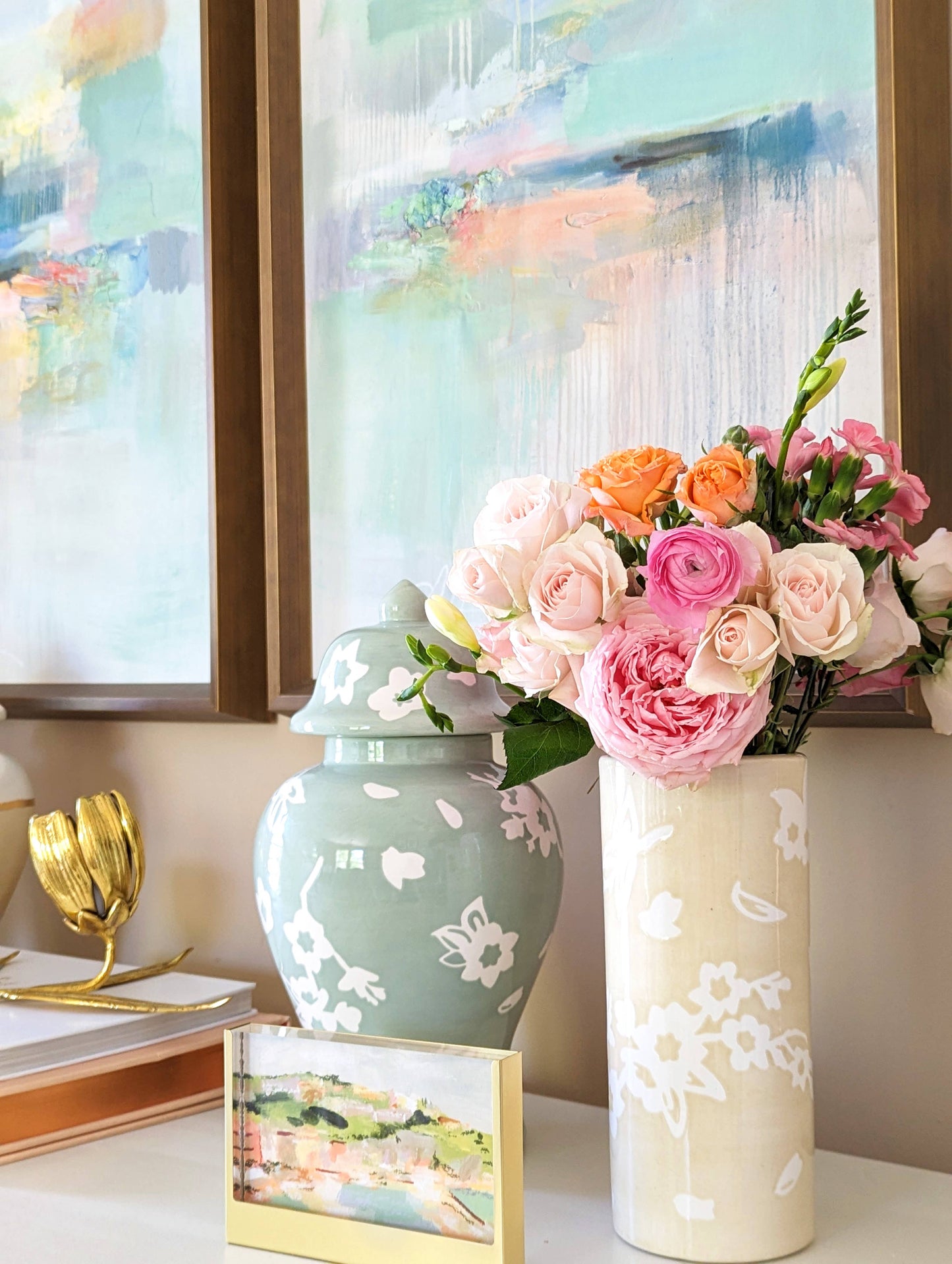 Sakura Ginger Jars in Hydrangea Light Blue: Large