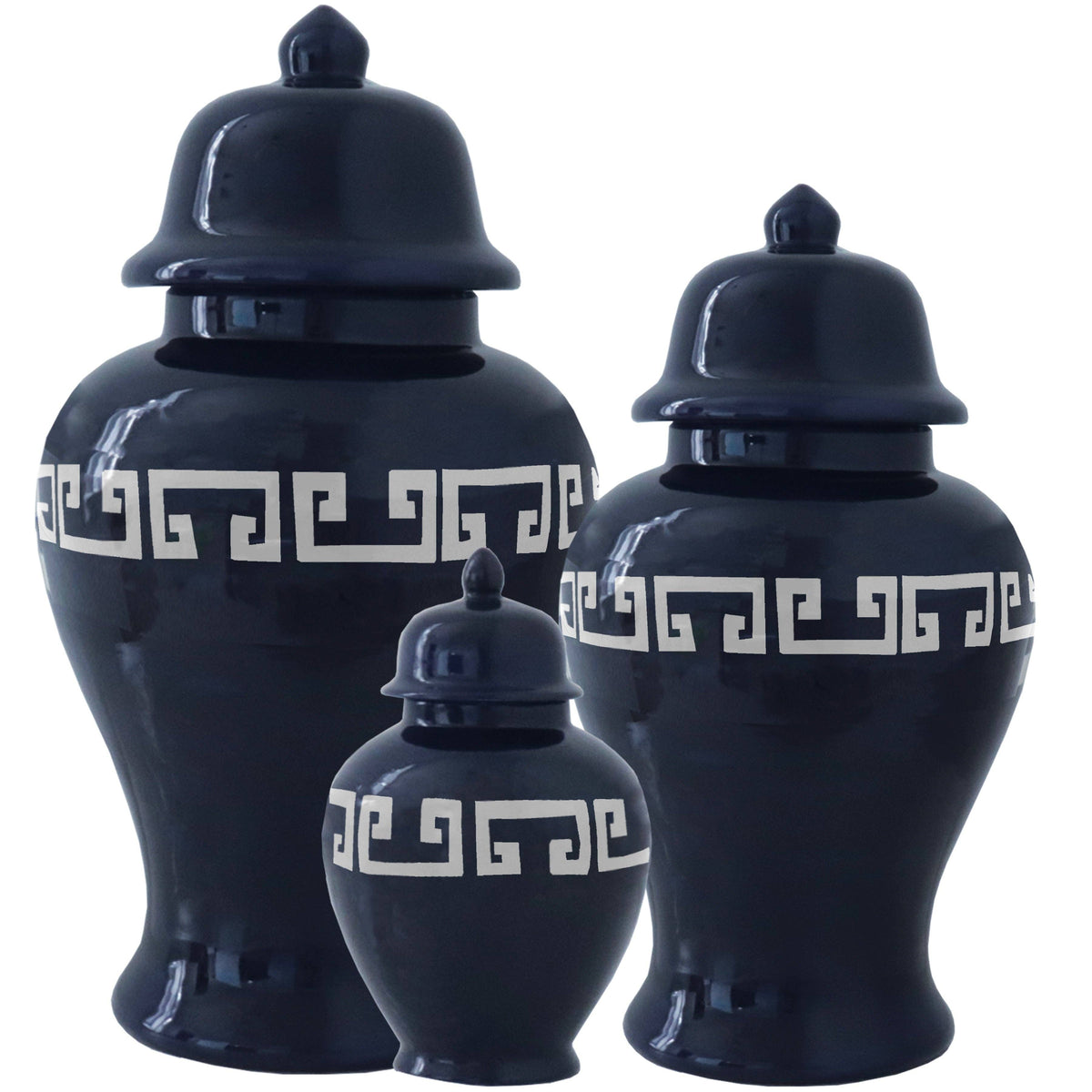 Navy Blue Greek Key Ginger Jars: Medium