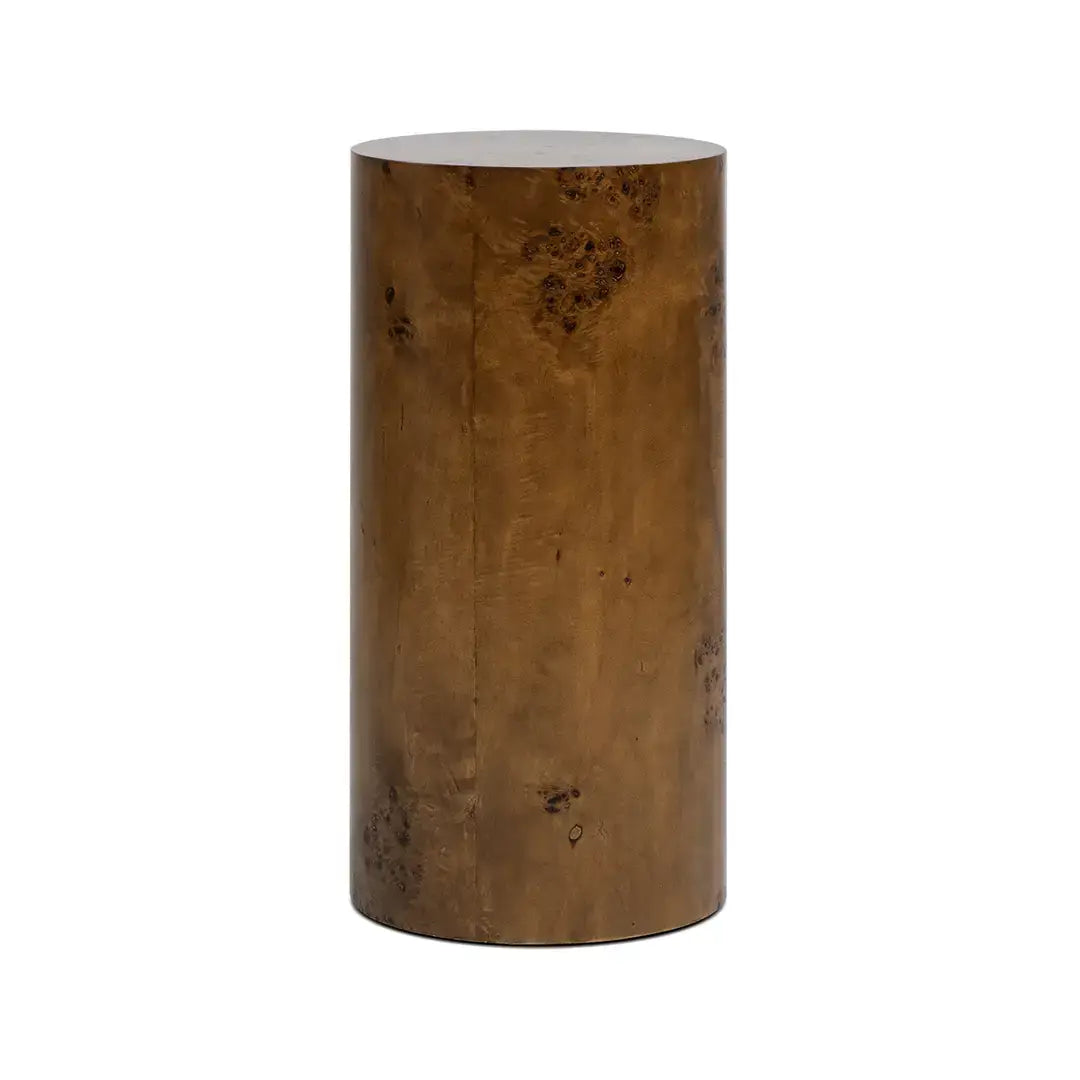 Nebula Accent Oval Pillar Burl Wood Side Table Collection: Warm Natural Brown / 22"