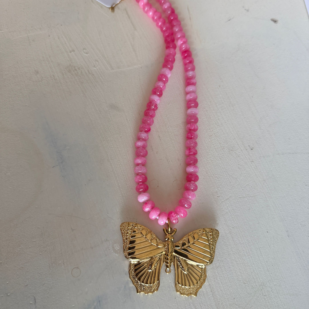 Lola Butterfly Gemstone Necklace: Blue