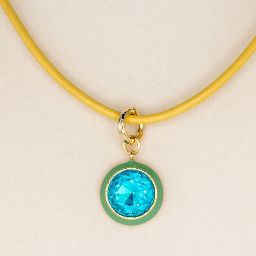 Green Luna Pendant Powder Blue Necklace