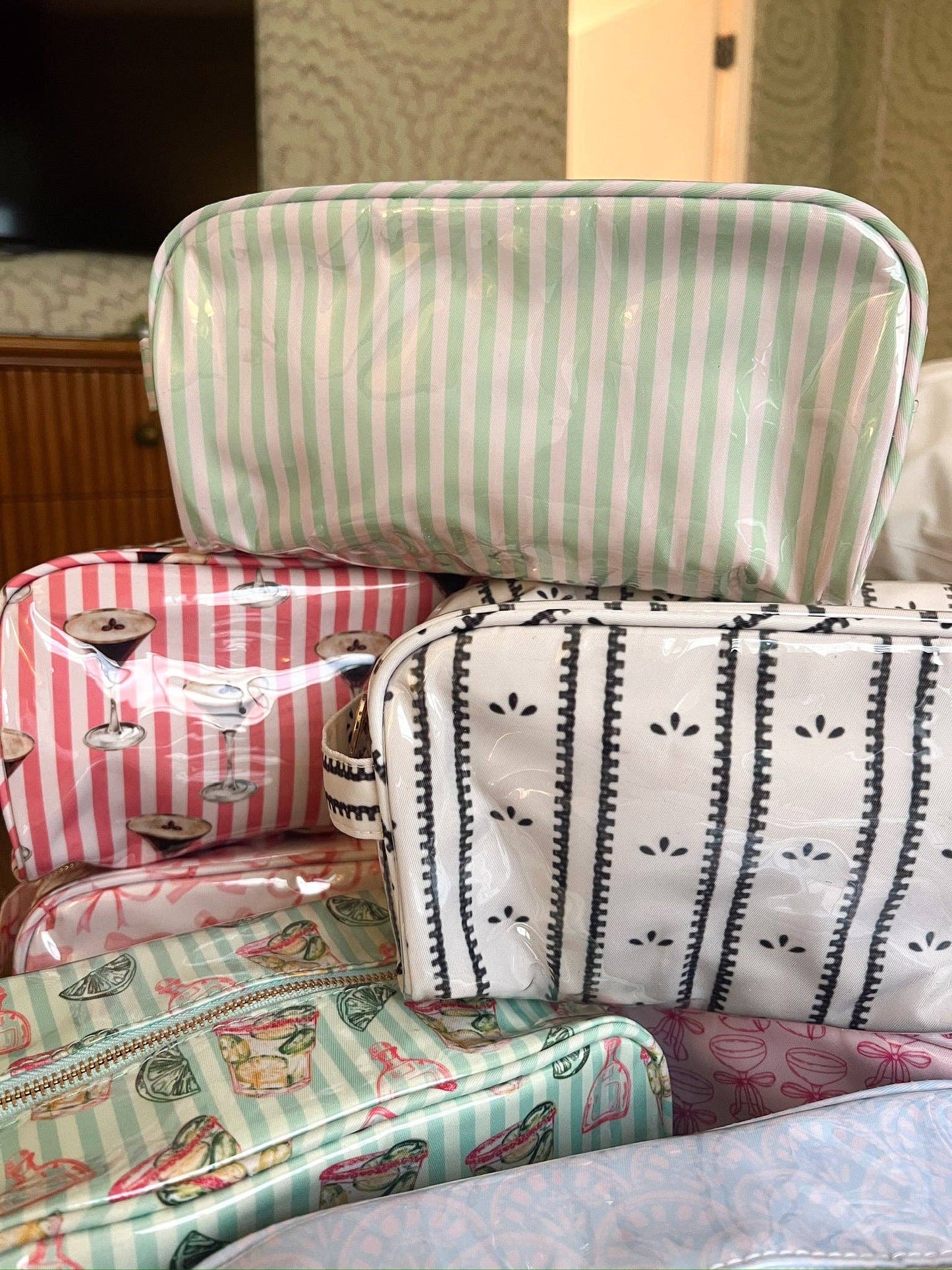 Green + Pink Stripe Dopp Kit