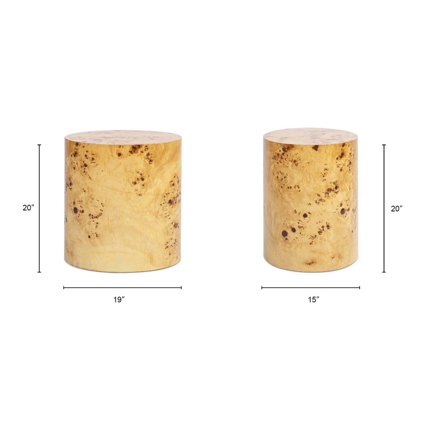 Nebula Accent Oval Pillar Burl Wood Side Table Collection: Warm Natural Brown / 22"