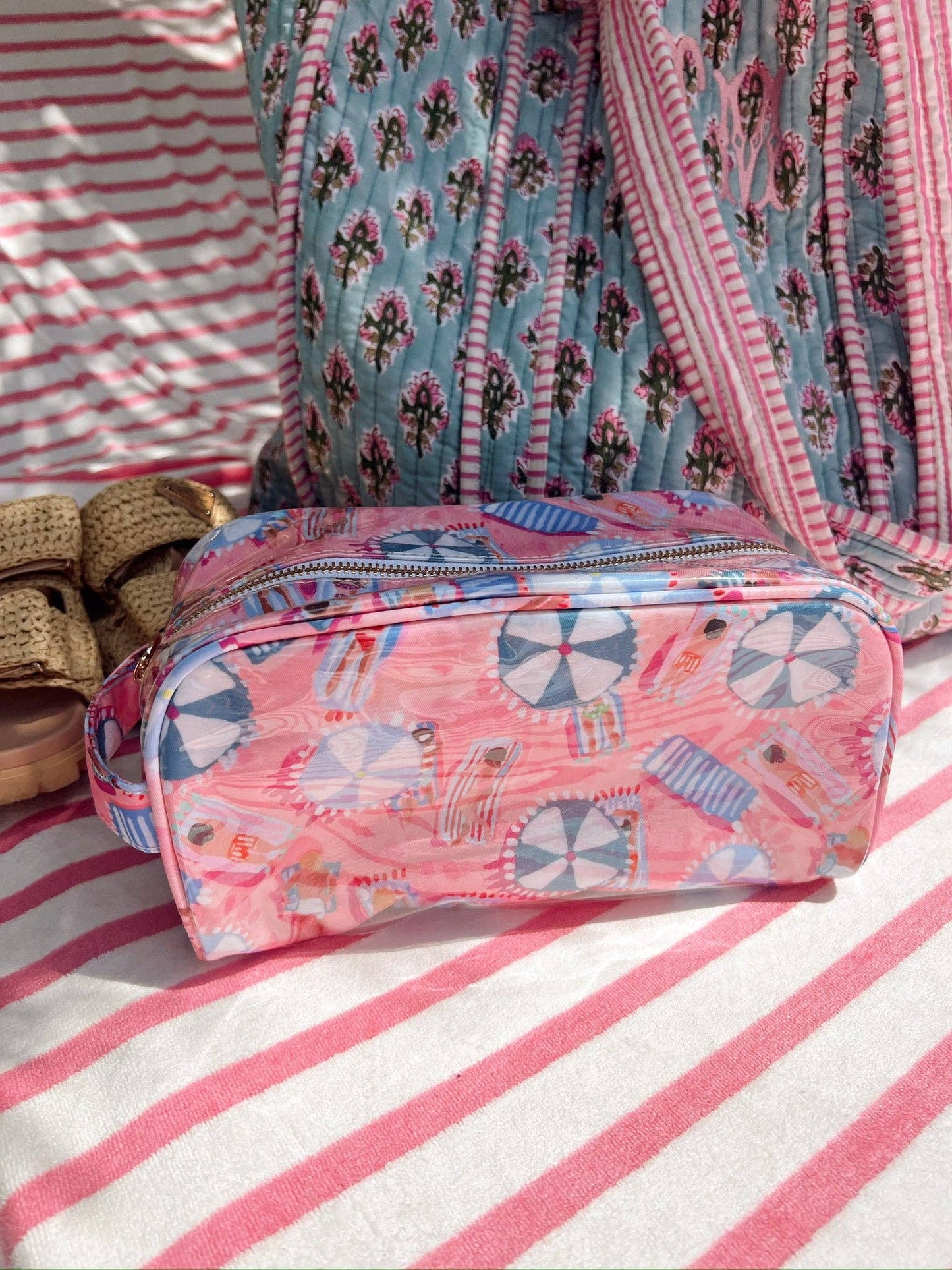 Green + Pink Stripe Dopp Kit