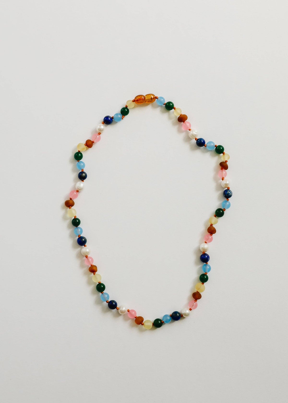 Raw Baltic Amber and Pearl Necklace + Sweet Pink Gemstones: 11" Baby Necklace