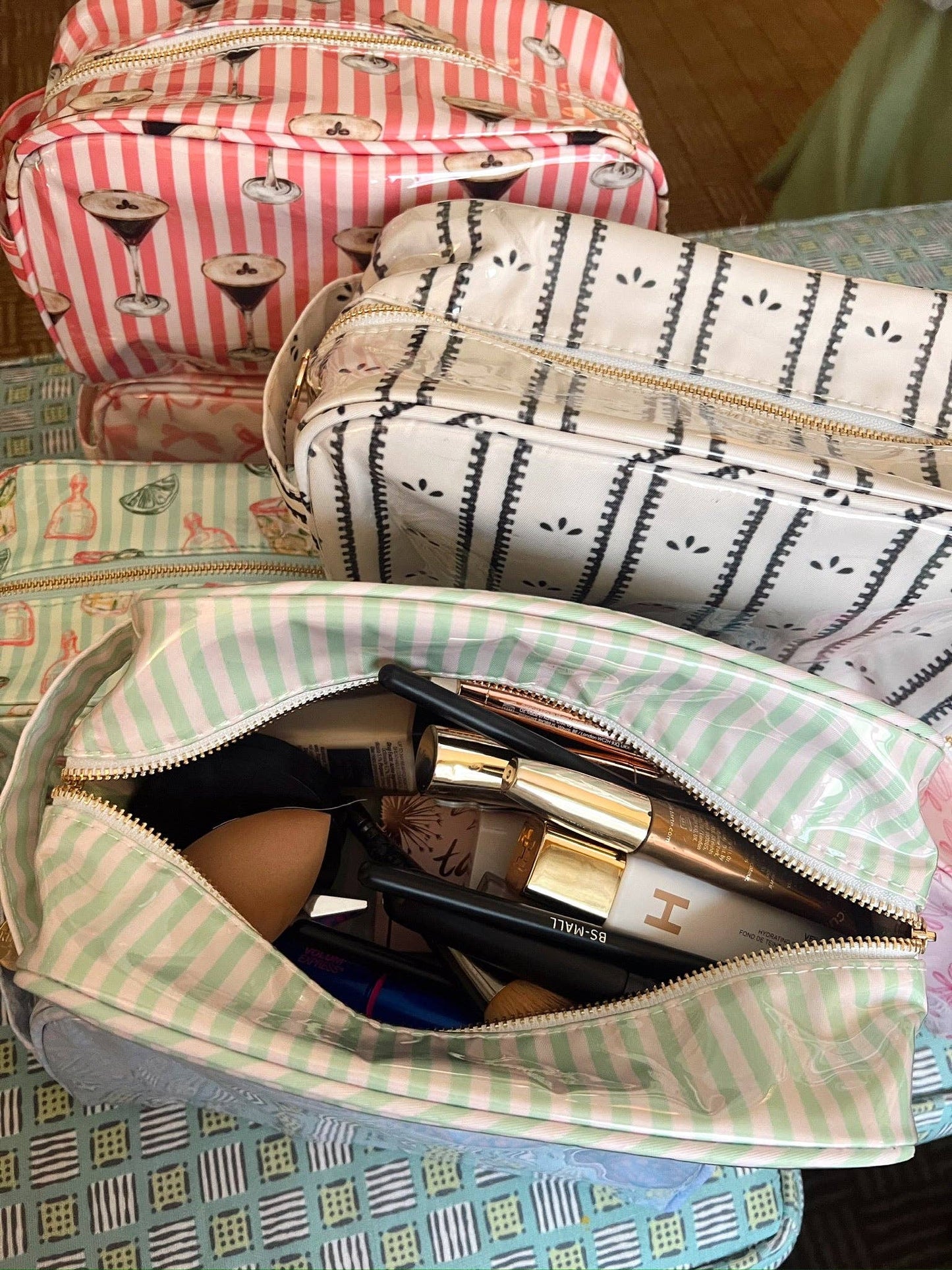 Green + Pink Stripe Dopp Kit