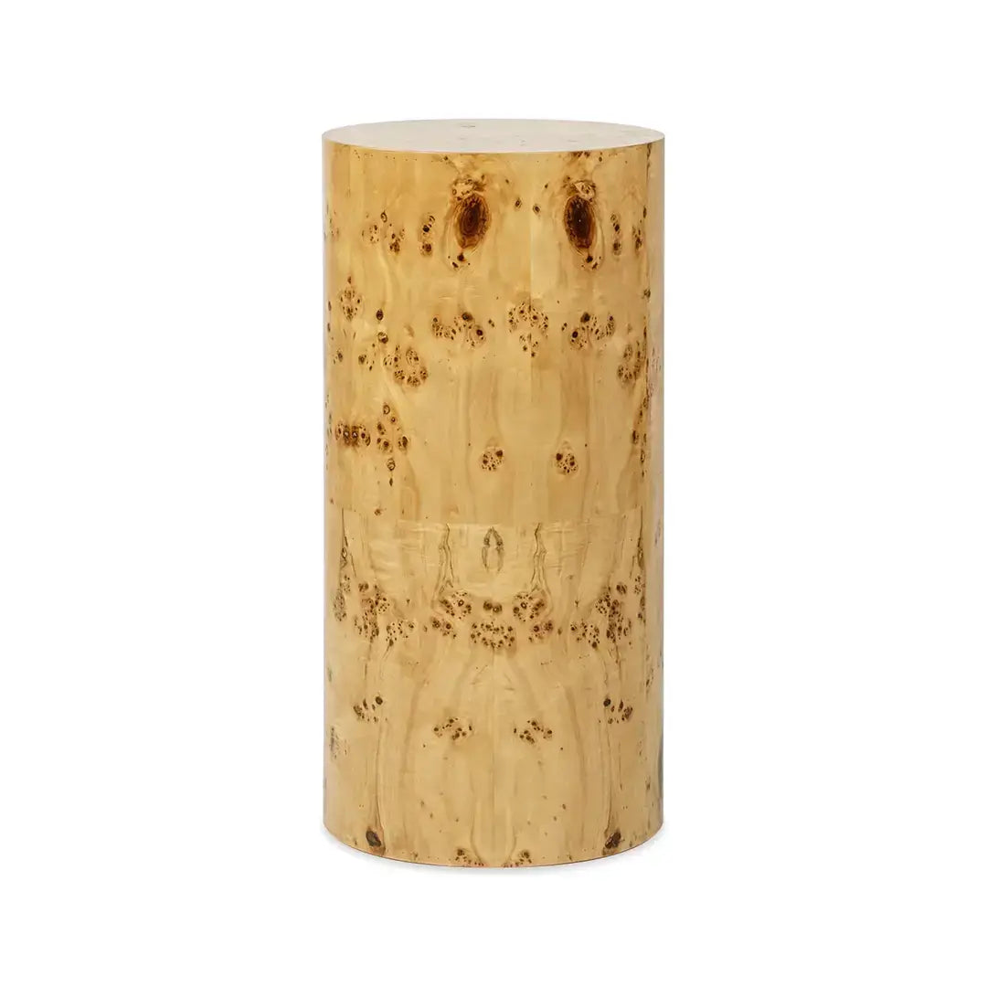 Nebula Accent Oval Pillar Burl Wood Side Table Collection: Warm Natural Brown / 22"