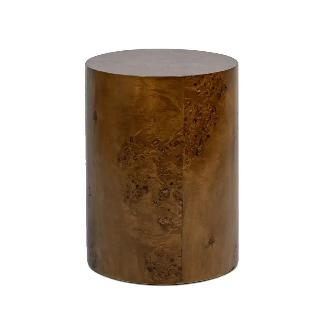 Nebula Accent Oval Pillar Burl Wood Side Table Collection: Warm Natural Brown / 22"