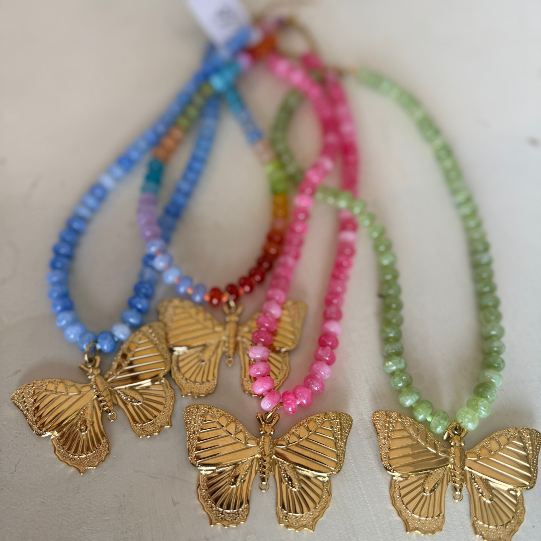 Lola Butterfly Gemstone Necklace: Blue