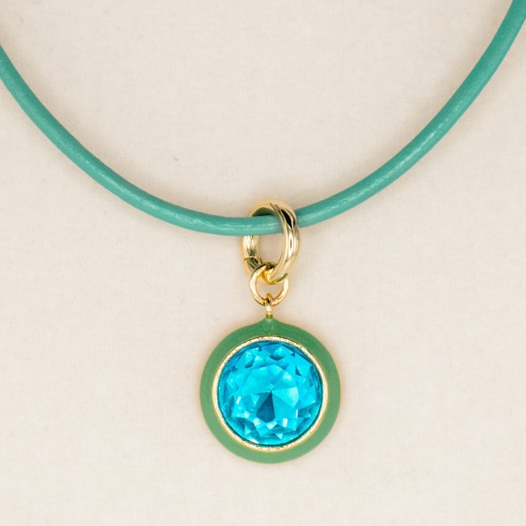 Green Luna Pendant Powder Blue Necklace
