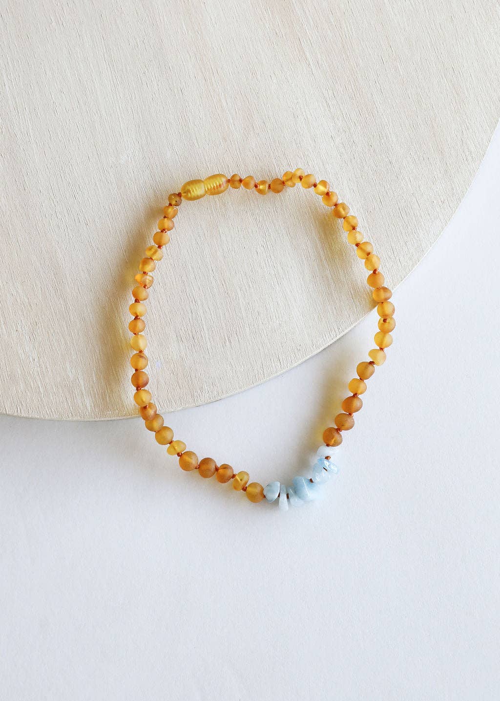 Raw Honey Baltic Amber + Aquamarine || Necklace: 11" Baby Necklace