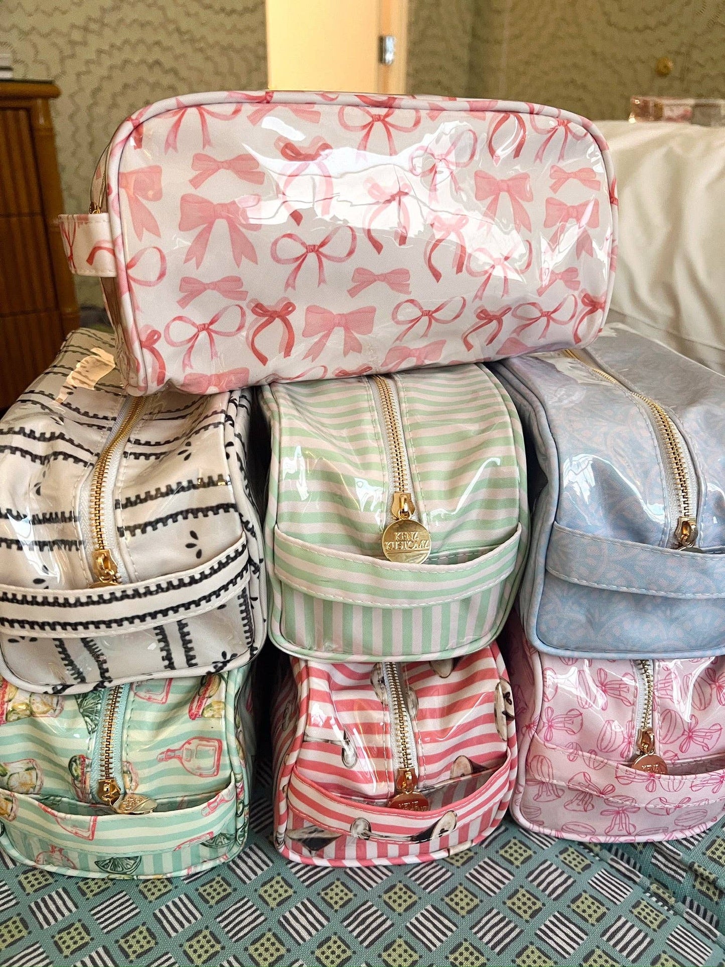 Green + Pink Stripe Dopp Kit